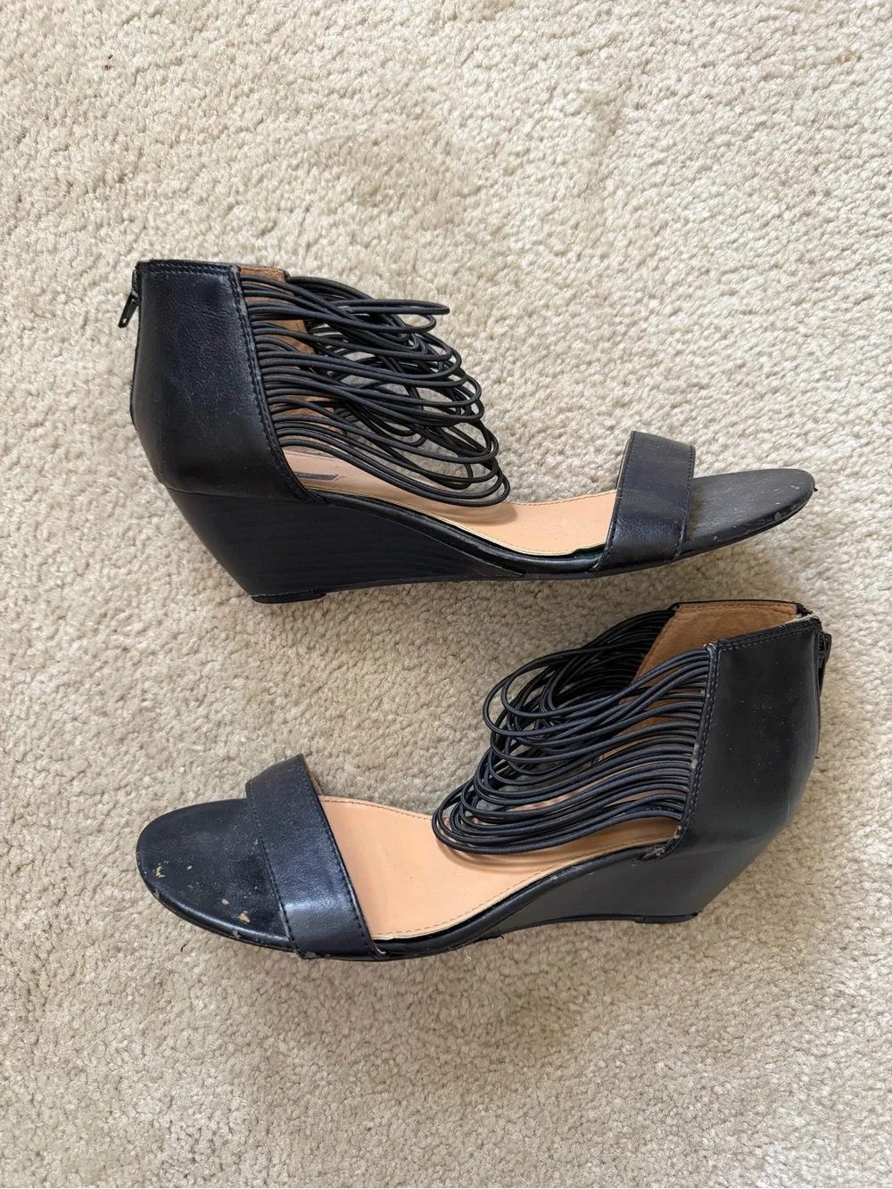 Forever 21 Black Open Toe Wedge Sandals Elastic Ankle Cuff Back Zip Size 8